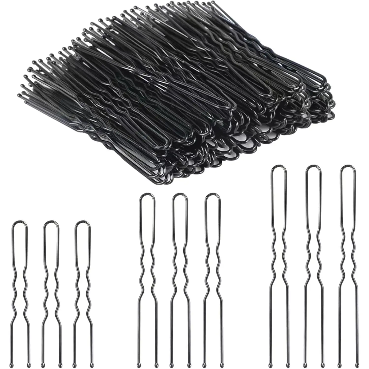 50PCS U Shaped Hair Pins Black Wave Bobby Pin Hair Bobby Pins for All Hair Types Hair Accessories for Women Lady Girls 5/6/7CM