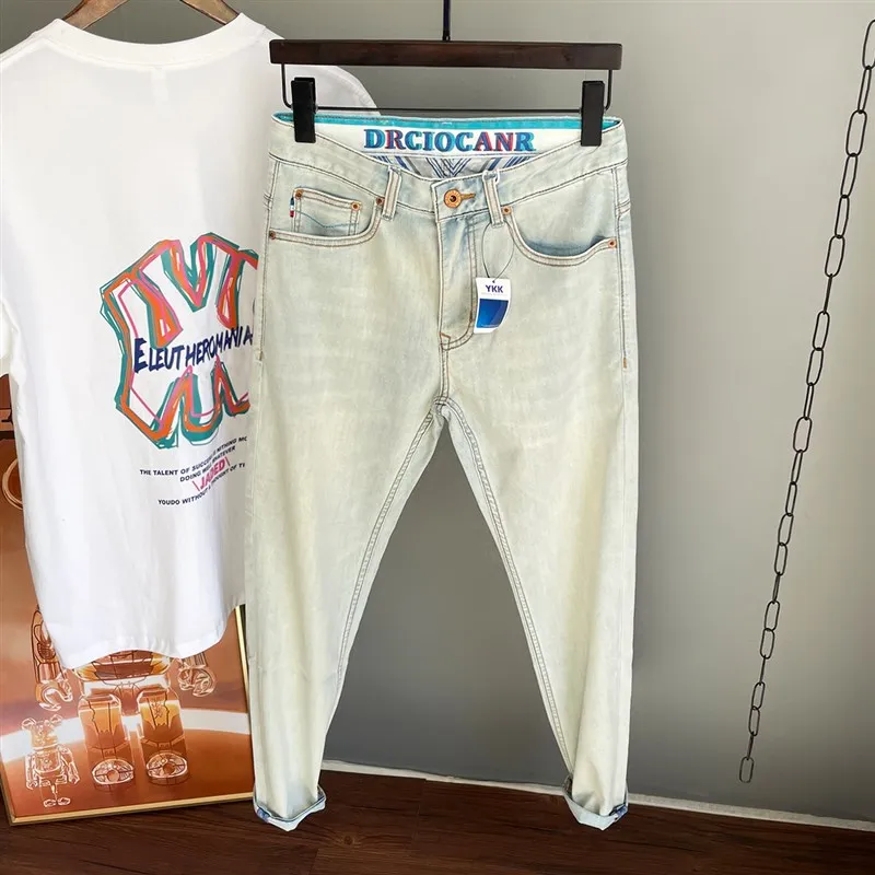 

Ультратонкие летние джинсы из ледяного шелка и хлопка, зауженные, мужские, укороченные, дышащие, комфортные, хлопковые