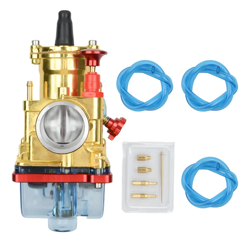 Gold Clear Bottom PWK Racing Carburetor 21 24 26 28 30 32 34mm With Jet Kit & Blue Fuel Hose For Dirt Bike ATV UTV