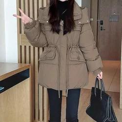 Winter Jackets Woman 2024 Puffer Coats Hooded Thickened Loose Warm Coats Down Casual Waist Drawstring Women's Down Jacket