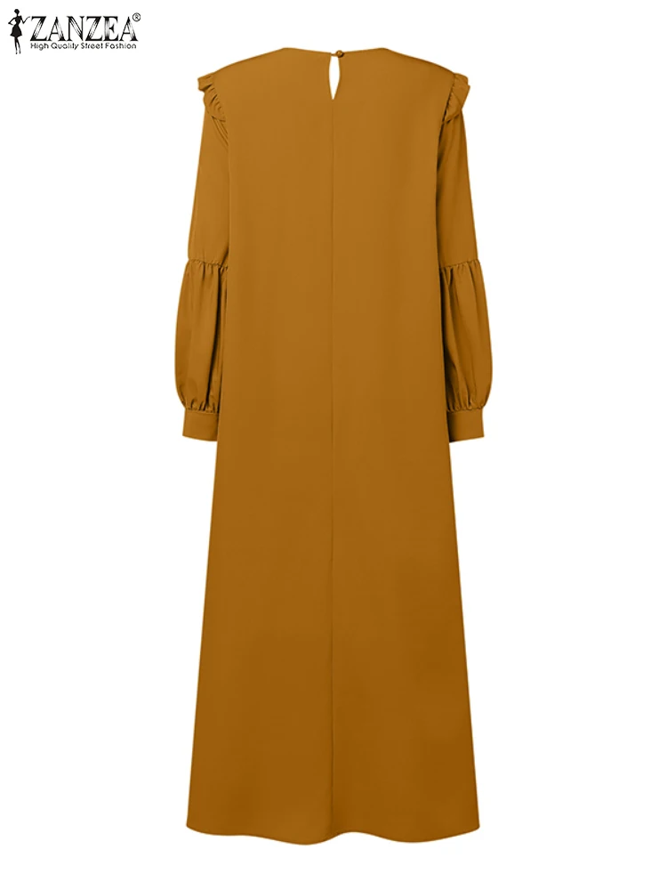 ZANZEA Langarm Elegante Vestidos Modest Stil Floral Stickerei Muslimischen Frau Maxi Kleider Rüschen Trim Hijab Oansatz Abaya Robe