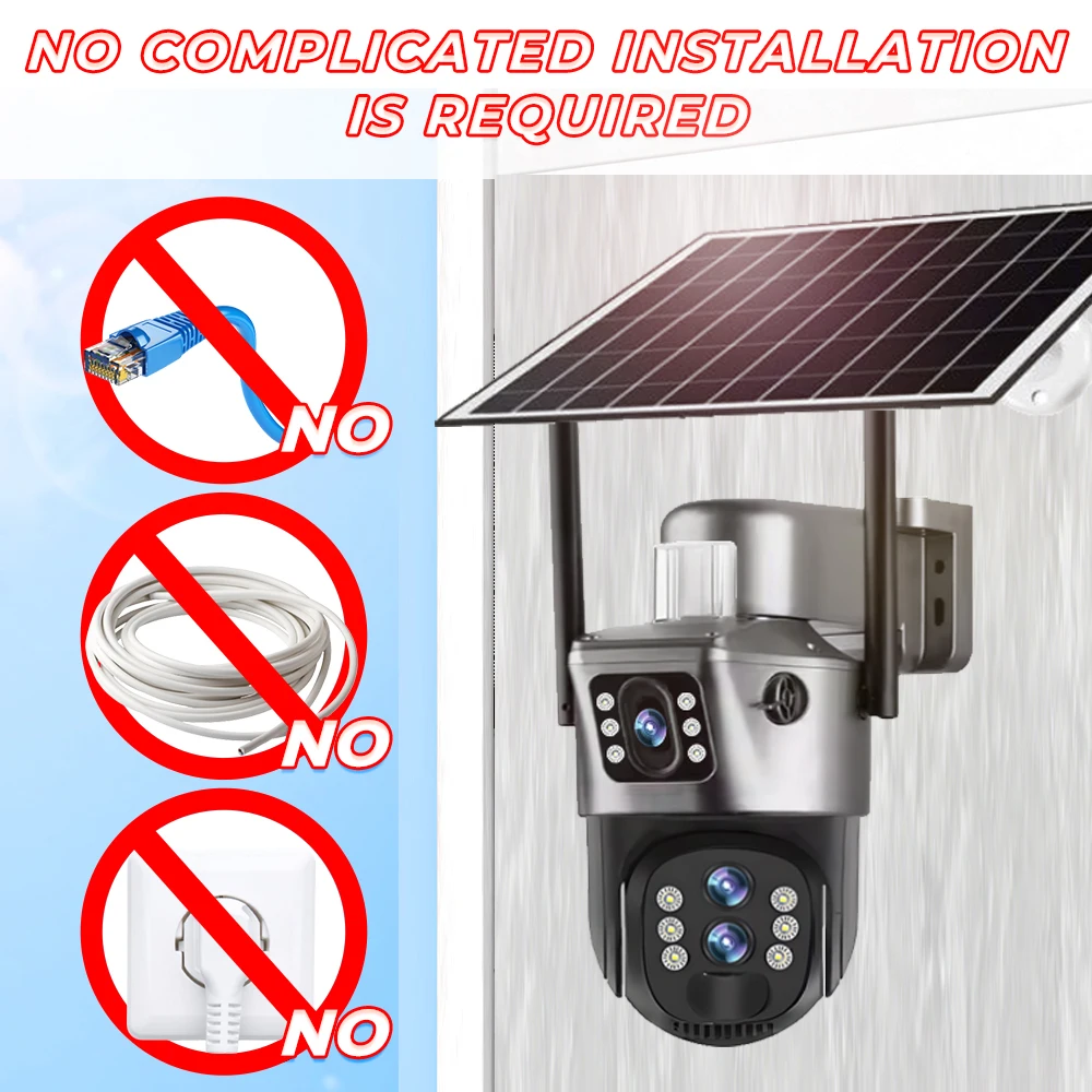 10X Zoom 4G caméra solaire Surveillance extérieure WiFi 6K 12MP trois objectifs 360 PTZ sans fil suivi automatique caméras de sécurité V380 Pro