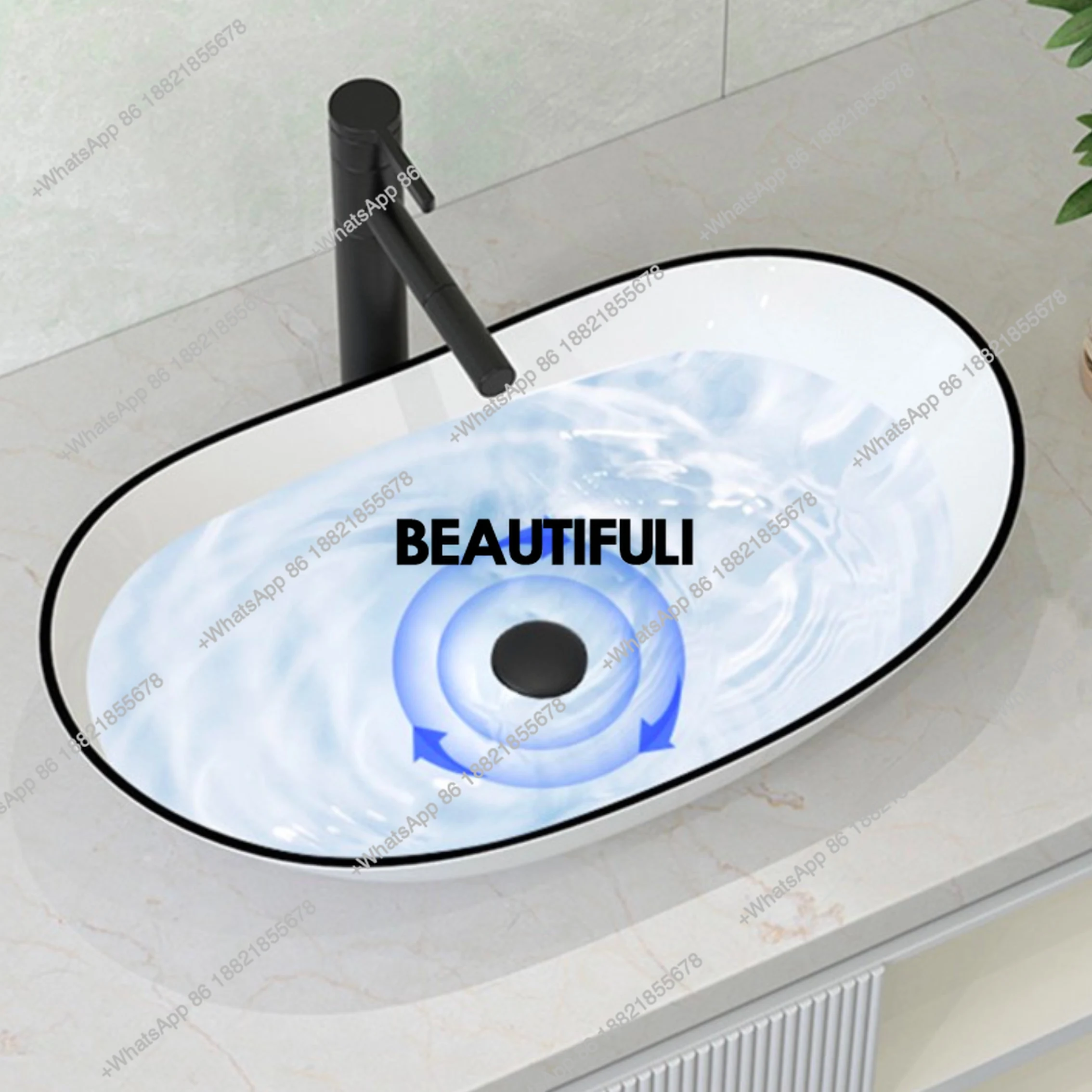 

Ingot Shape Art Ceramic Basin Set White and Black Washbasin Bathroom Sink Set Water Mixer Tap Faucet W/ Pop Drain
