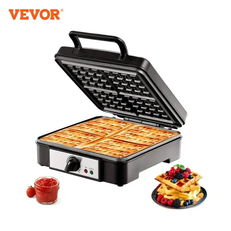VEVOR-Máquina de Waffles Quadrada, 1200W, ferro antiaderente, máquina de padaria com cinco definições, controles de Browning, 4 fatias, 120V