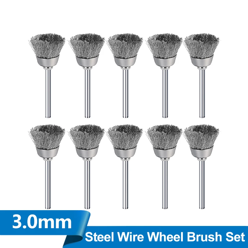 10/20pcs Steel Wire Wheel Brush Set Grinding Brush For Rotary Tool Paint Rust Removal Polishing Drill Brushes