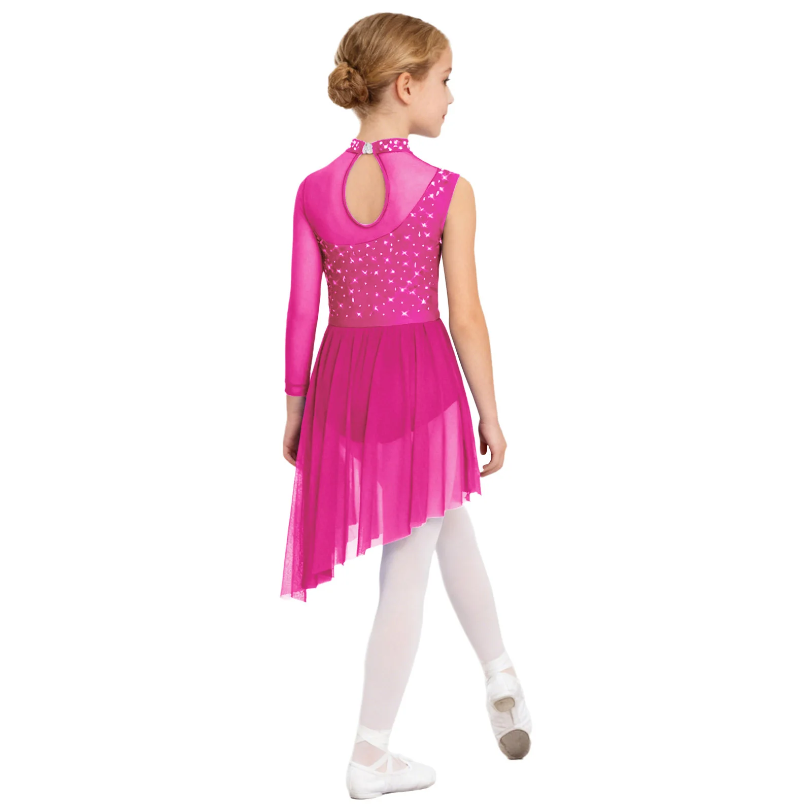 Traje de baile de Ballet de salón de vals de malla transparente lírico para niñas, traje de actuación de baile con lentejuelas, ropa de baile de escenario de Ballet transpirable elegante