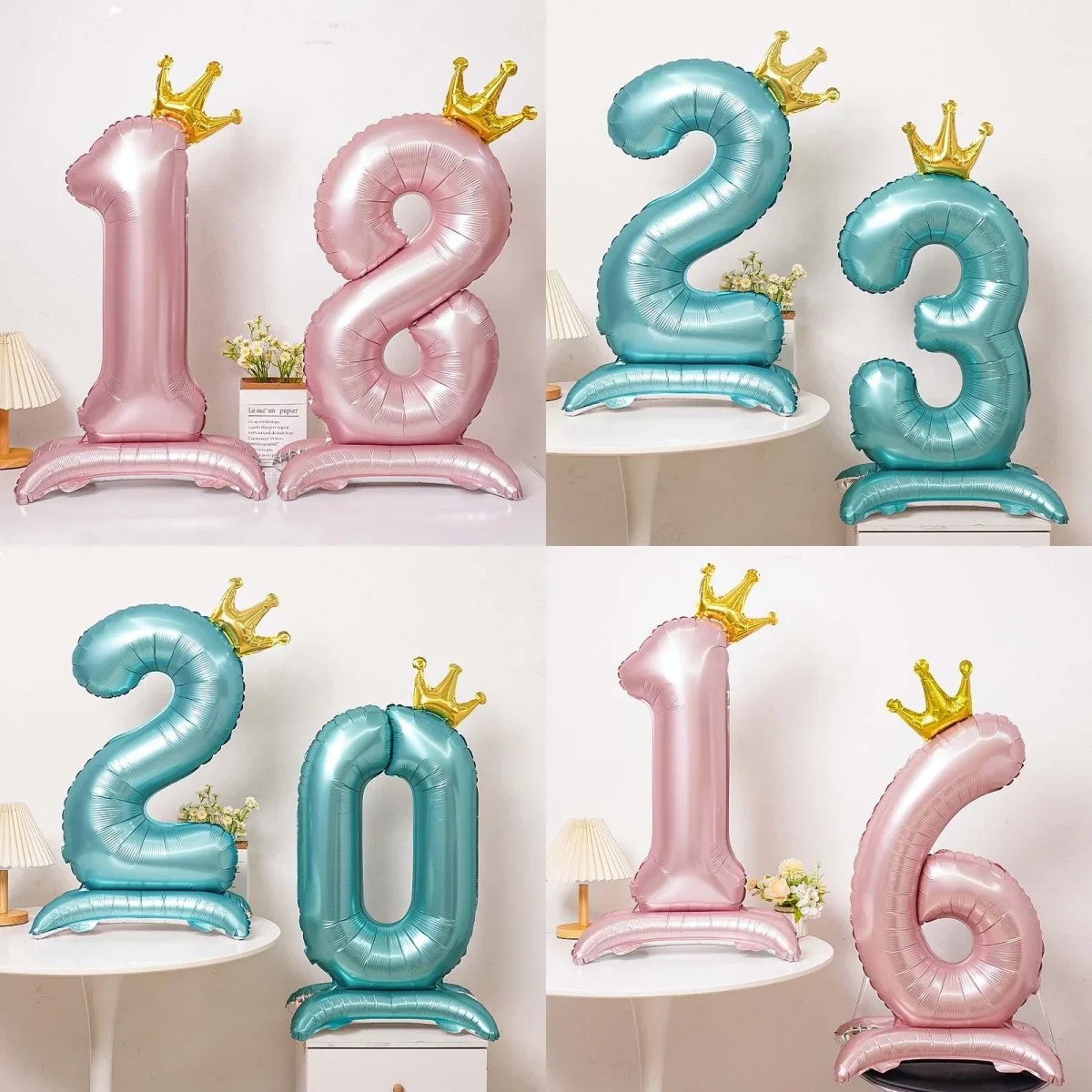 

40 Inch Blue Crown Number Aluminum Foil Digital Balloon Number Balloon for Home Birthday Party Decoration Supplies Boys Favor