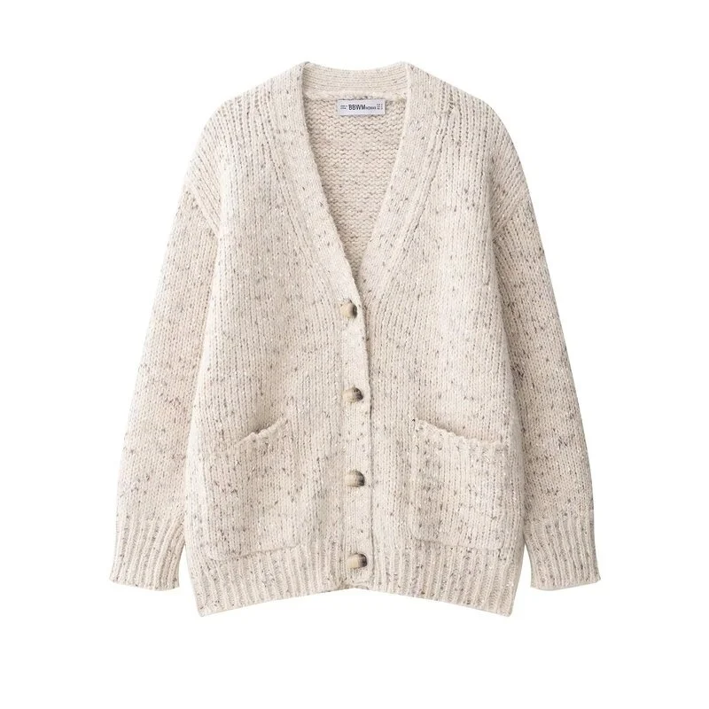 Locker gestrickte lange Sve V-Ne Damen-Oberbekleidung, neu, Herbst 2025, kleine Polka Dot Faion Casual Sle 98740