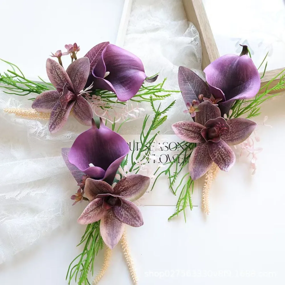 New Style Purple Calla Lily Men Groom Boutonniere Wedding Party бутоньерка для жениха Marrige Accessories image 4