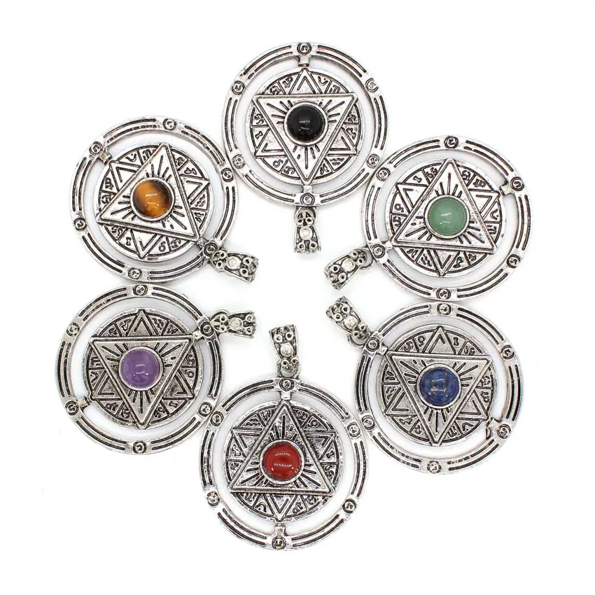 Charms Natural Healing Crystal Stone Pendant Necklace Amethyst Rose Quartz Choice Seal of Solomon Rotatable Amulet Pendant Gifts