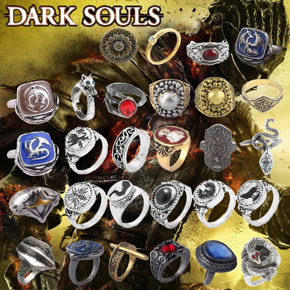 Dark Souls Ring Adjustable Rings Gemstone Chloranthy Metal Chrysanthemum Ring for Women Men Cosplay Jewelry Accessories Gift