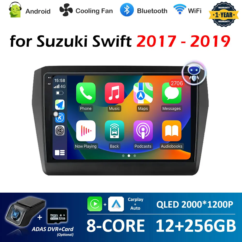 Autoradio Wireless Carplay 9 inch for Suzuki Swift 2017 - 2019 2.5D+QLED Screen DSP Stereo NO 2 Din Intelligent System Bluetooth