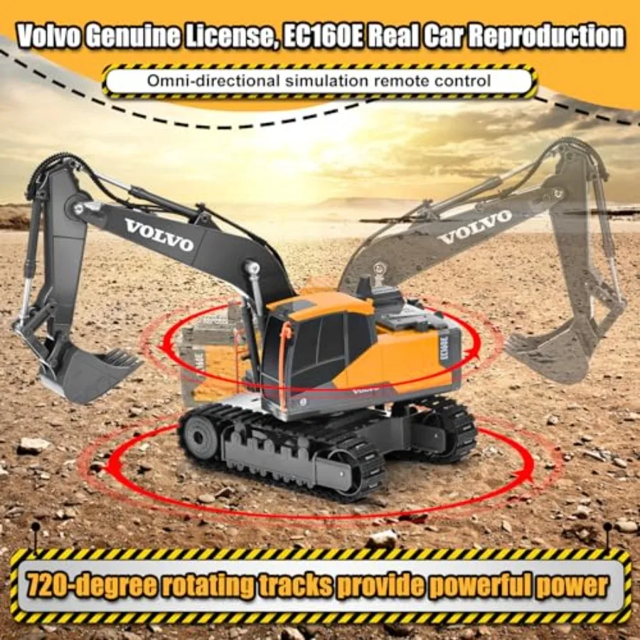RC Excavator Remote Control Excavator Toy for Boys Full Function Construction Vehicles Toys with Shovel in Orange