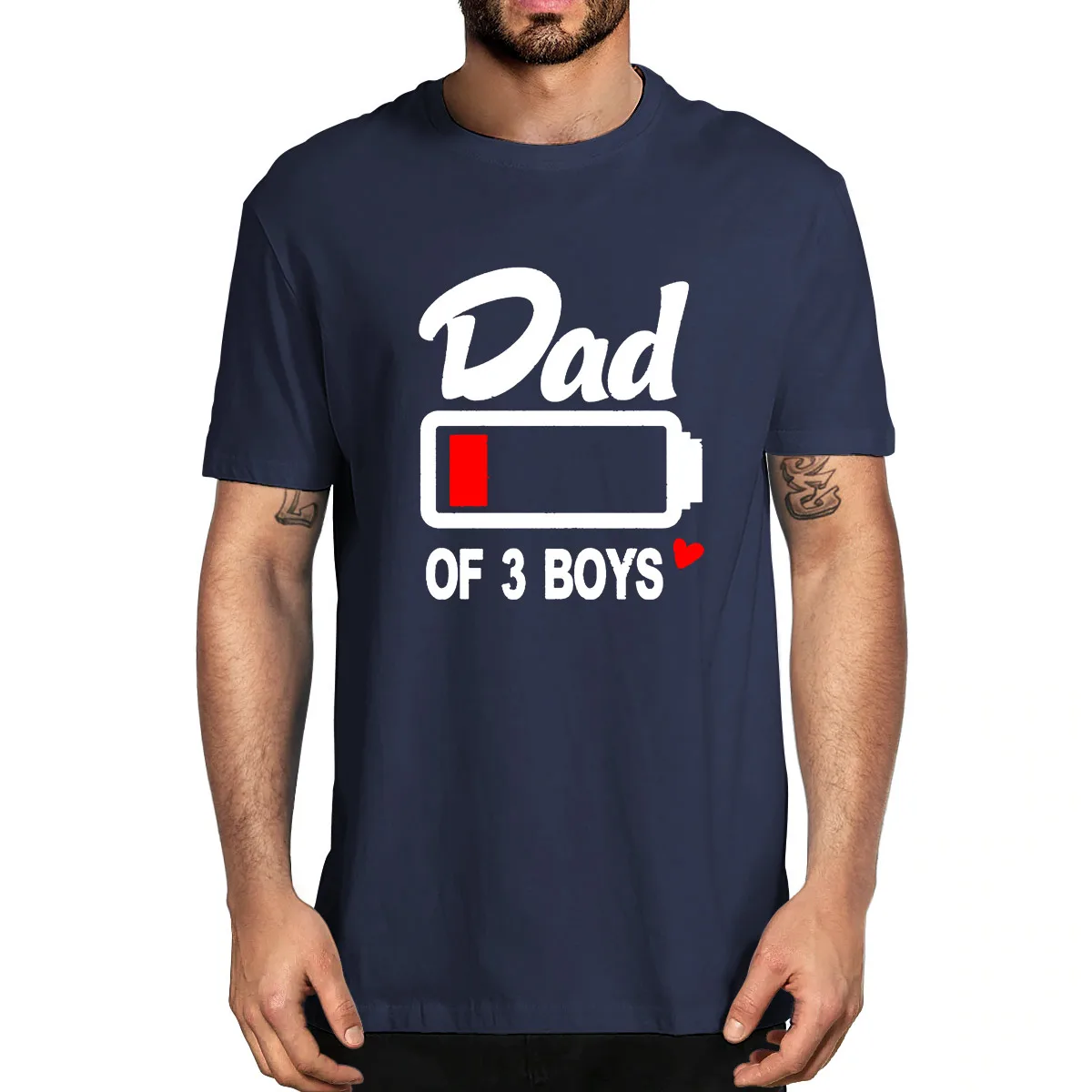 

Unisex 100% Cotton Dad Of 3 Boys Low Battery Funny Family Matching For Father's Day Gifts Men's Shirt Short Sleeve T-shirt