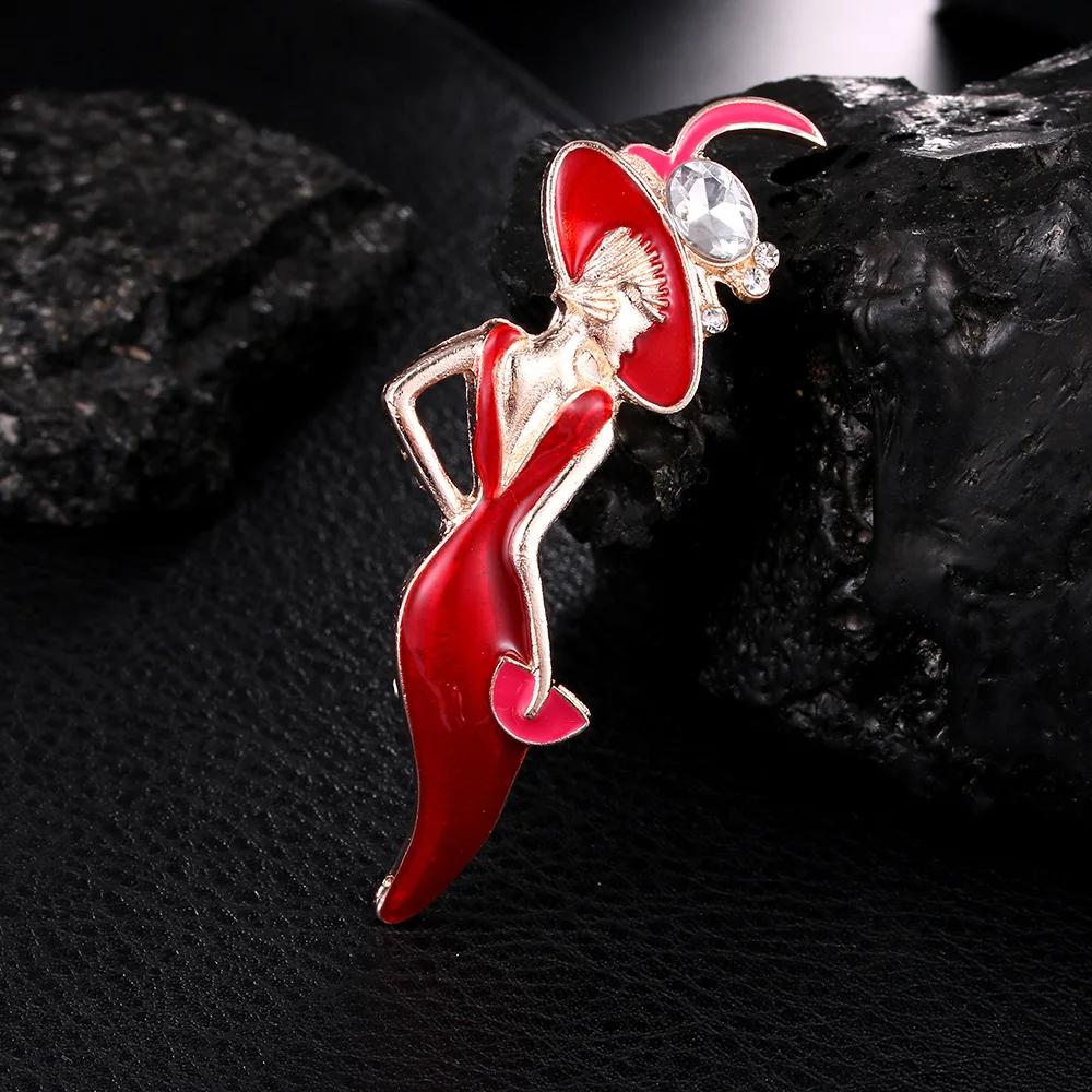 Fashion Modern Girl Brooch Red Sexy Goddess Brooches 3D Character Portrait Pin Creative Design Jewelry Accessories for Women