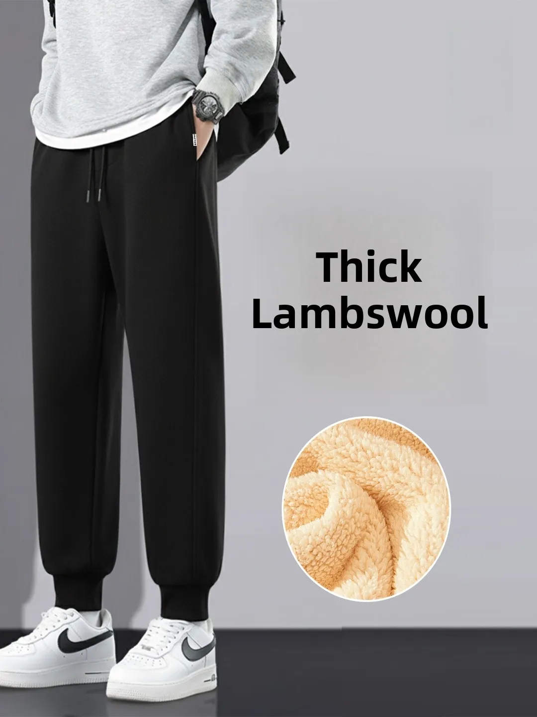 

Мужские зимние повседневные брюки из овечьего флиса, теплые, спортивные, с манжетами, длинные, свободного кроя, удобные, повседневные