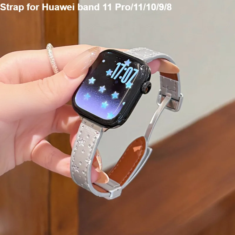 Leather Strap for Huawei band 11 Pro/10/9/8 Sport watchband for Huawei watch Fit5/ Fit4/Fit3 Correa bracelet Woman Wristband