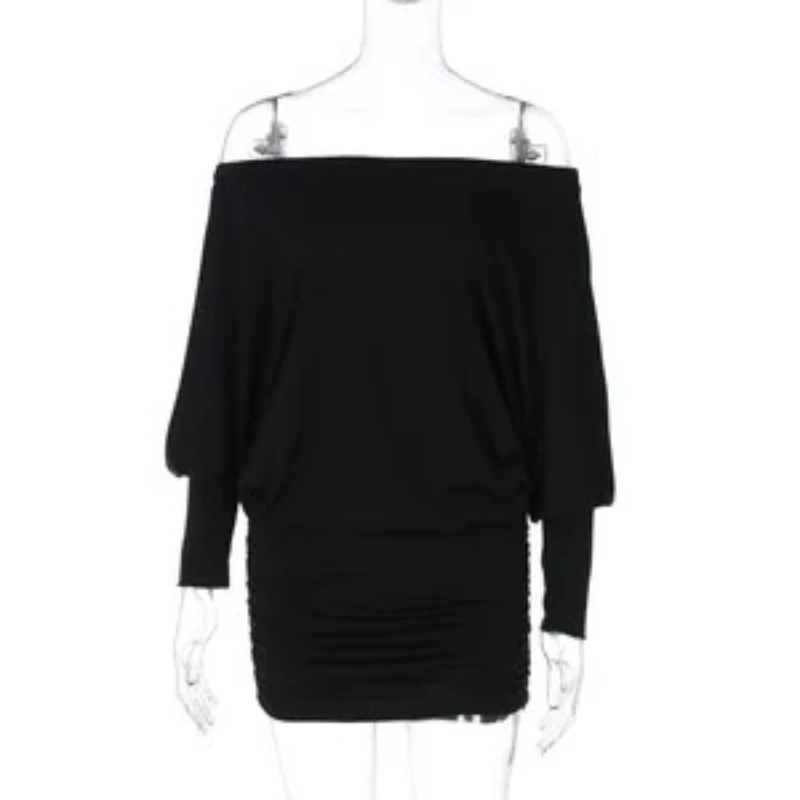 

Women's Unique Off-Shoulder Long-Sleeved T-Shirt Irregular Slanted Shoulder Design Fashion Outerwear