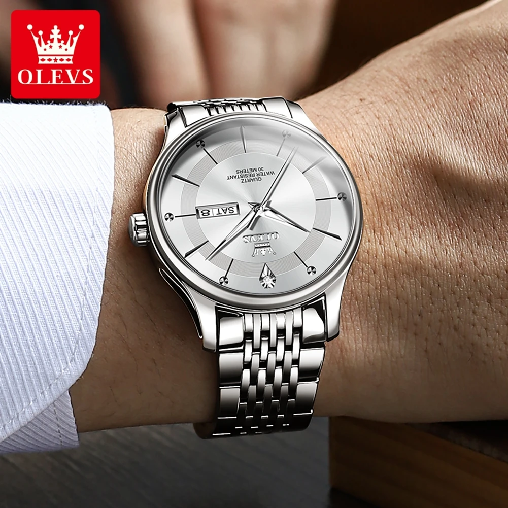 OLEVS 9908 Luxury Waterproof Man Wristwatch 41mm Big Dial Dual Calendar Quartz Watch For Men Fashion Classic Dress Watches 2024