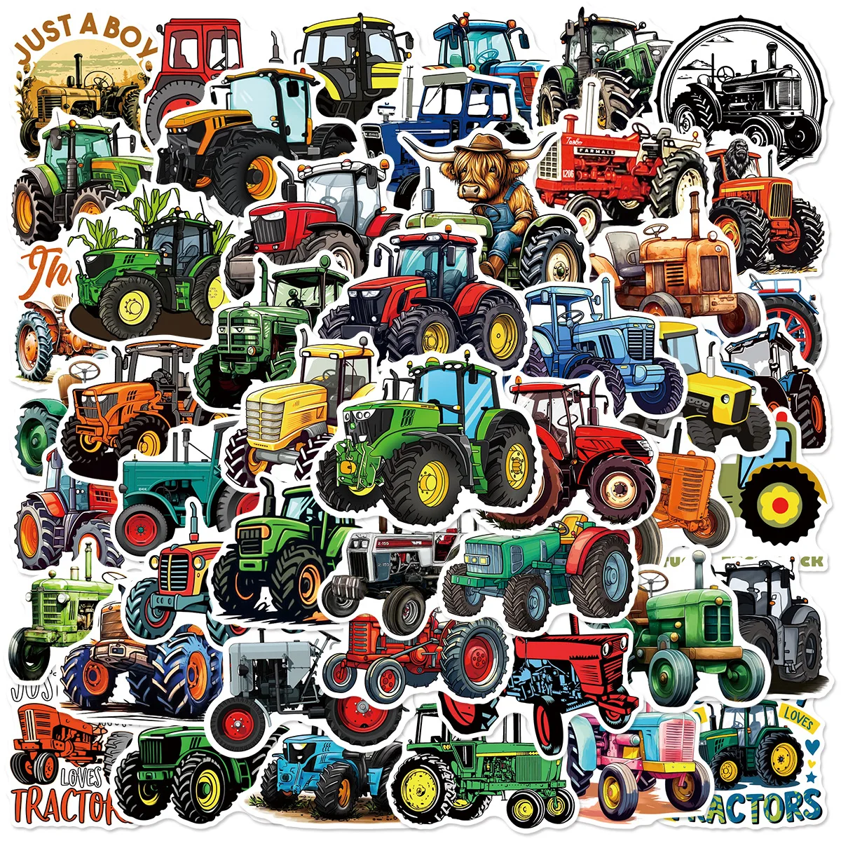 50/100 Pcs Cartoon Farm Tractor HD Colorful Stickers DIY for Phone Case Scrapbook Suitcase Laptop Thick Waterproof Decals