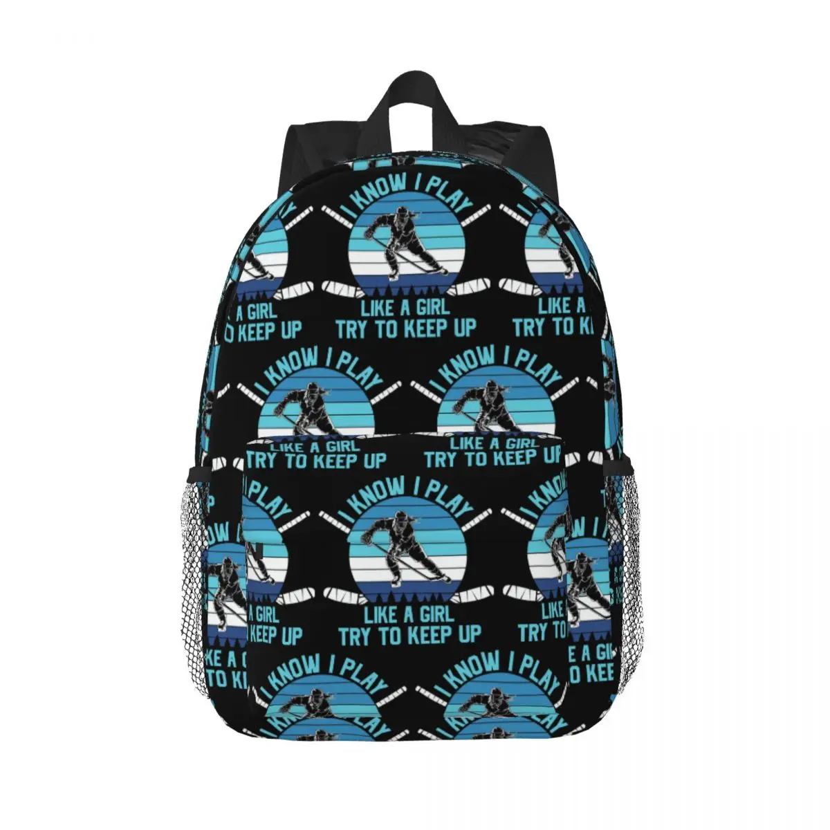 

I Know I Play Like A Gril Try To Keep Up Hockey Backpack Hot Sale Daypack Large Capacity Boys Girls BookBag Shoulder Bags