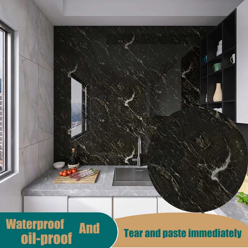

40cm Marble Pattern Wallpaper Waterproof Oil Resistant Self adhesive Wall Stickers for Cabinets and Countertops Decoration