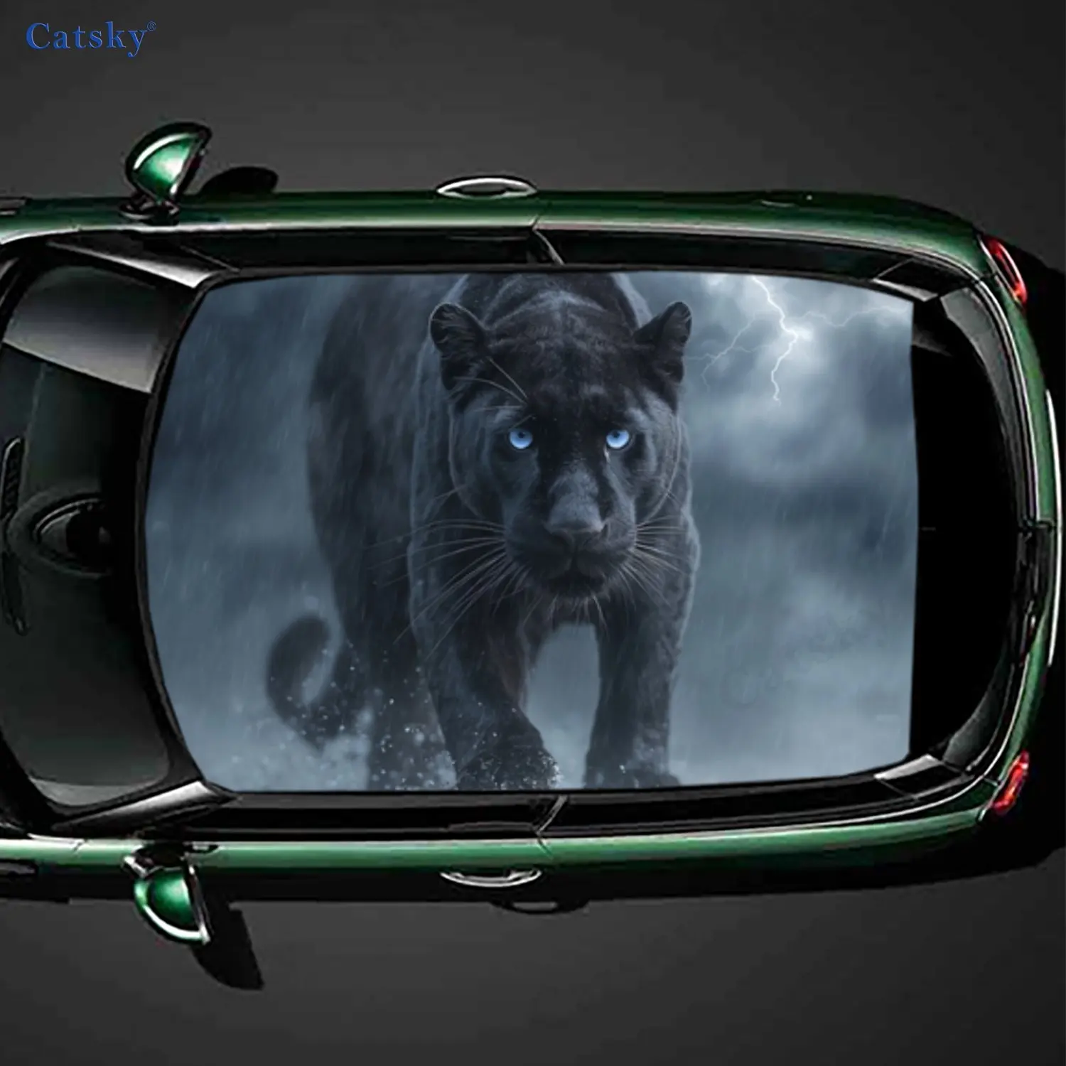 

Thunder Blue-Eye Panther Wildlife Charm Car Roof Sticker, PVC Self-Adhesive Waterproof Car Vinyl Decal, Car Decoration Protectio