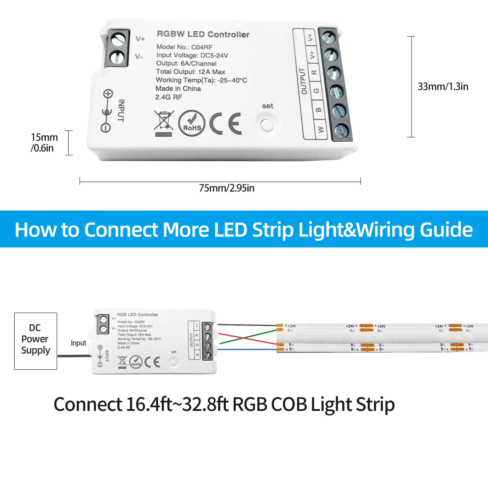 4 Channel RGBW LED Controller with 4 Zones RF 2.4GHz Wireless Remote Control for DC5V~24V LED Light Dimming & Color Changing