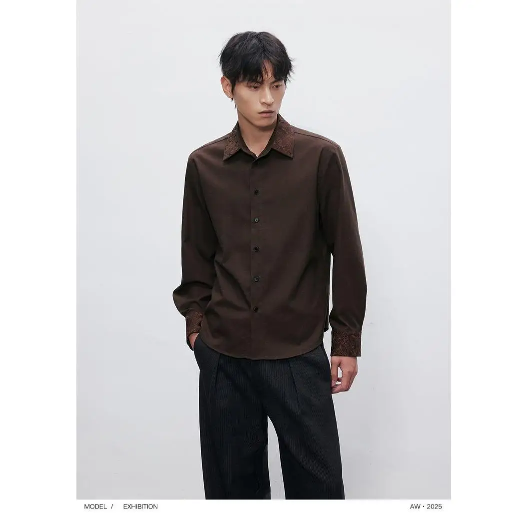 

Embroidered Long Sve Floral Collar Basic Casual irt Polyester Fiber Stand Fit Youth Trend Faion Ins Sle Men's irt
