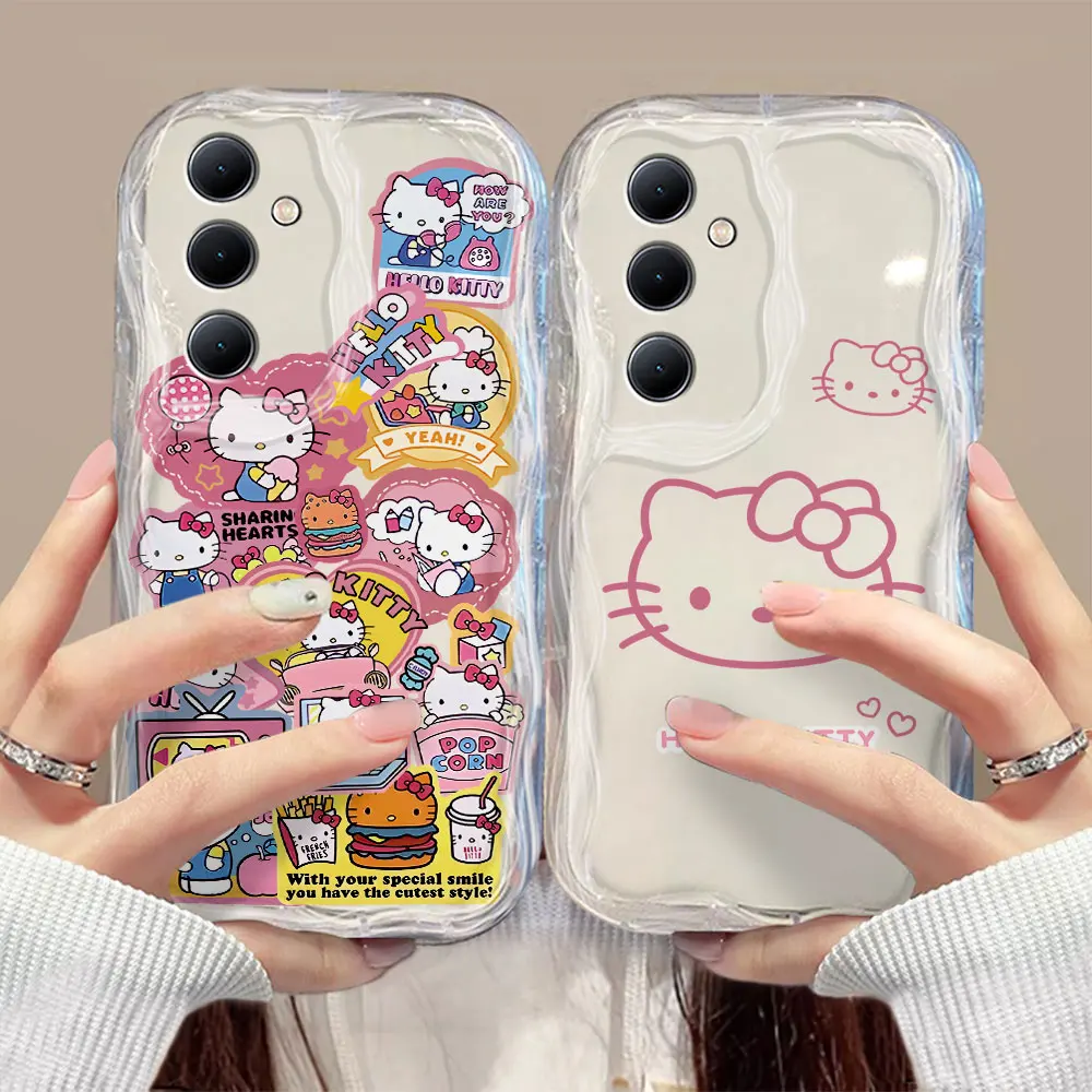 Sanrio Hello Kitty Tags 3D Wave Case For Samsung A73 A72 A71 A55 A54 A53 A35 A34 A33 A25 A24 A23 A15 A14 A13 A05 A04 4G 5G Cover