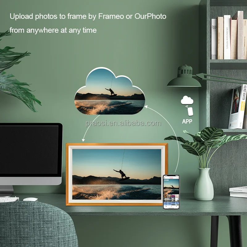 プロのデジタルフォトフレーム、32インチの大型フルHDタッチスクリーン、スマートクラウドフォトフレーム、自動回転式壁掛け式