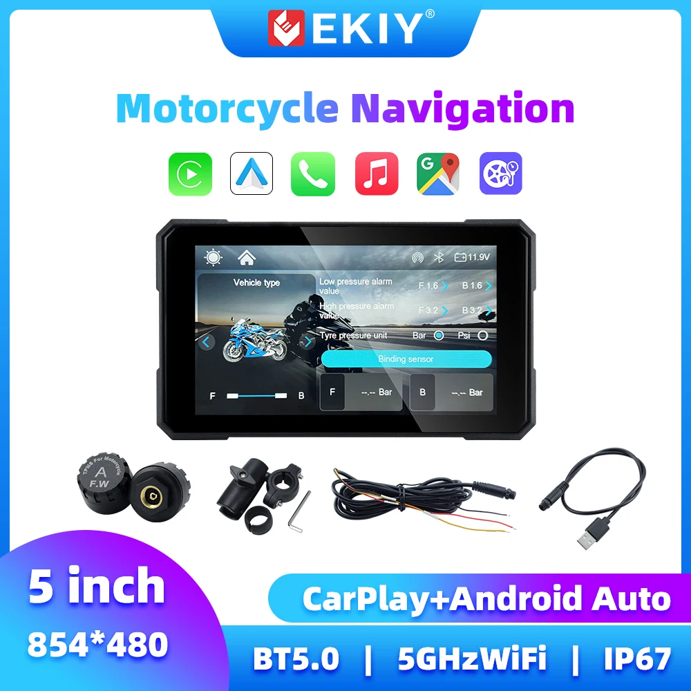 

EKIY 5-дюймовый мотоцикл Carplay с вращающимся экраном, навигационный GPS-монитор, беспроводной Carplay Android, автомобильный GPS-экран для мотоцикла