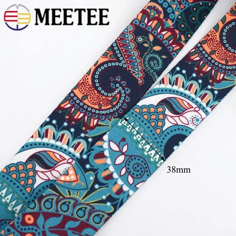 5M/10M 38mm Fashion Print Ethnic Jacquard Webbing Bags Strap Ribbon DIY Textile Clothing Belt Decor Sew Accessory RD033