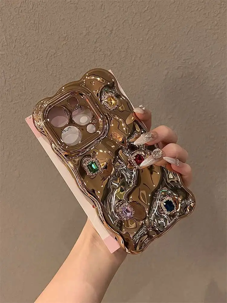 جراب هاتف فاخر بنمط منقوش من الجلد لهاتف أيفون ، غطاء بلون واحد ، حرف ذهبي ، موضة المد والجزر ، أيفون 15 ، أيفون 14 ، أيفون 13 ، أيفون 12 برو ماكس ، ساخن