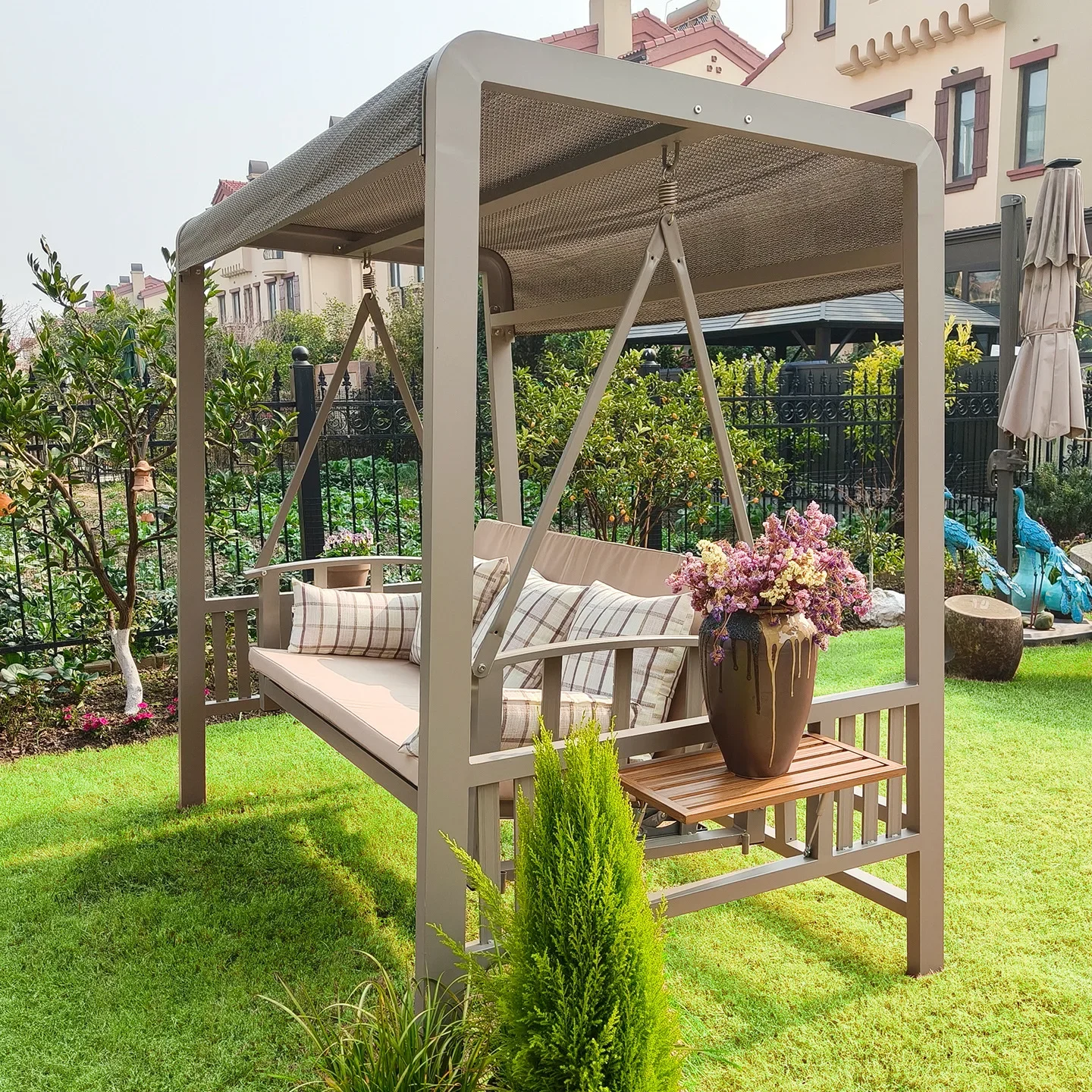 Outdoor courtyard swing rocking chair household balcony three people leisure villa garden lazy sunshade