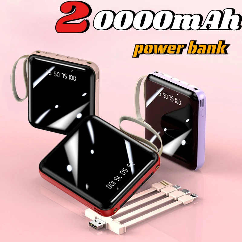 

Новый внешний аккумулятор с 4 зарядными кабелями, мини-зеркальный аккумулятор большой емкости, портативный аккумулятор с быстрой зарядкой, 20000, 10000 мАч