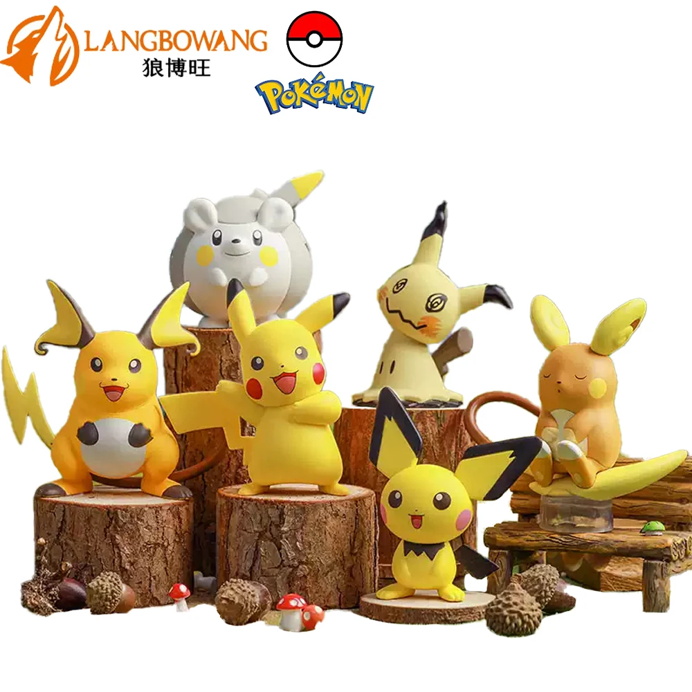 In Stock Original Genuine Langbowang Toys Pokemon Pikachu Anime Table Car Decoration Model Toys Mini Figures Gifts for Kids Fans