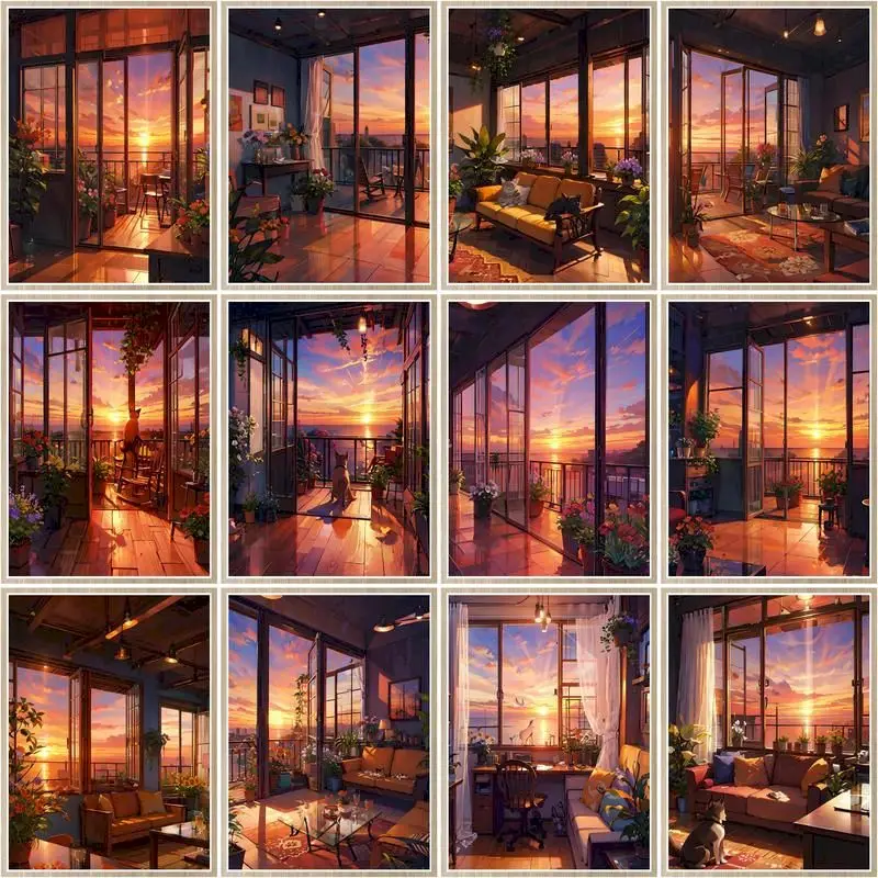 

CHENISTORY The Sunset Scenery Outside The Window Paint By Number Diy Frame Picture By Numbers Wall Art Unique Gift Handpainted