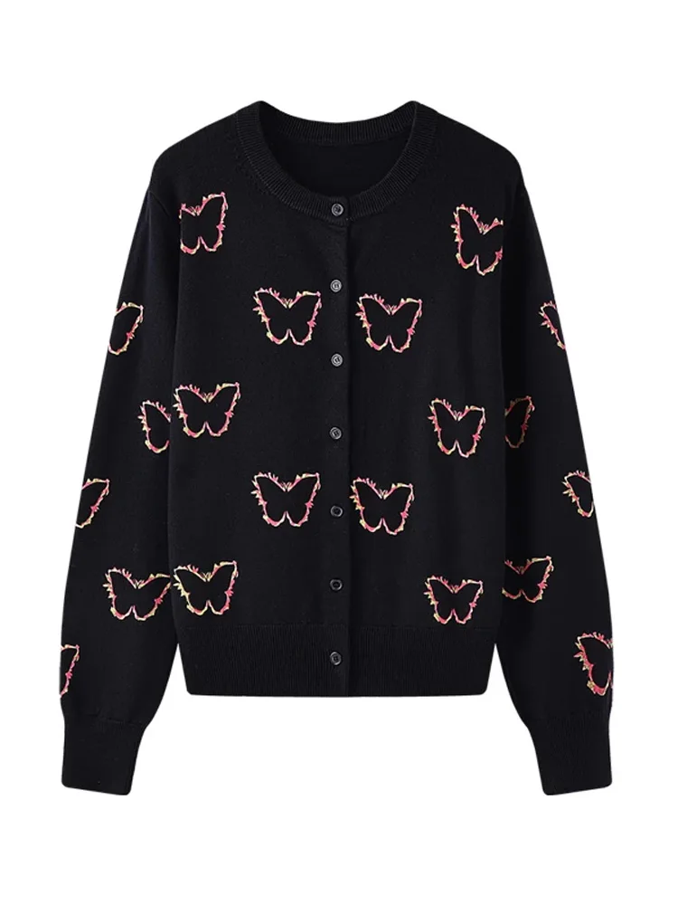 

American New Fashion Butterfly Lazy Cardigan Sweater Girl Y2K College Sweet Girl Loose Long-sleeved Knit Cardigan Coat Top C-201