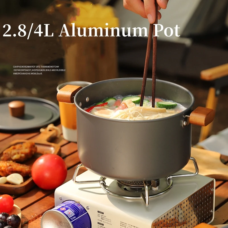 

2.8/4L Large Capacity Hot Pot Ultra-Light Aluminum Alloy Outdoor Camping Barbecue Camping Pot For 3-5 People