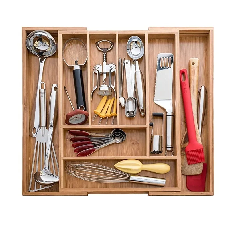 

Drawer Storage Box, Cutlery Divided Organizer, Bamboo Storage Container, Antibacterial Waterproof Kitchen Organizer