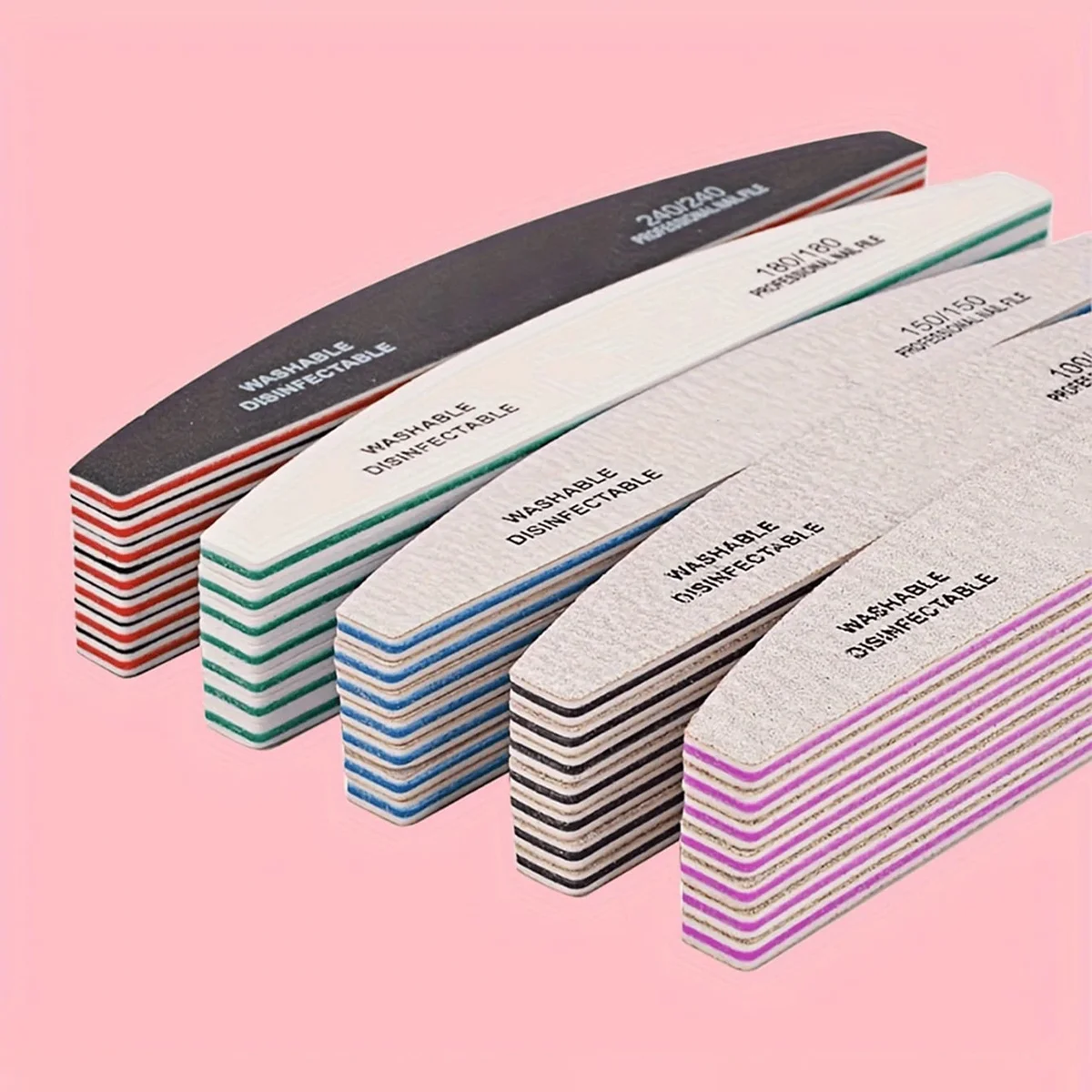 5/10/25/50pcs Professional Nail Files - 80/100/150/180/240 Grit Double-Sided Nail Files, Washable And Reusable
