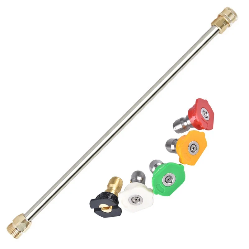 High Pressure Car Wash Gun Extension Rod Pressure 5000PSIM22 Thread 1/4 Quick Insert Stainless Steel Rod 40CM