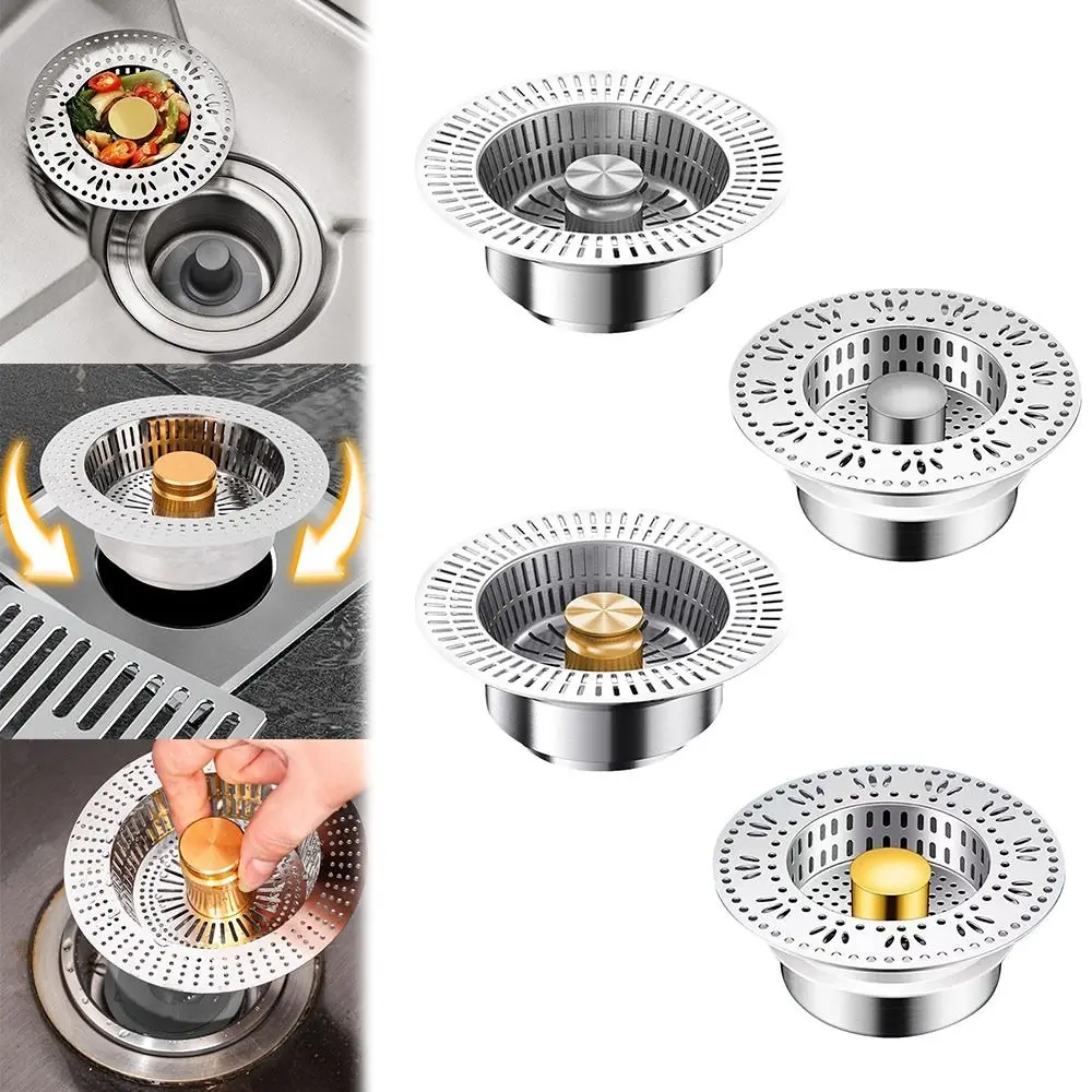 

Practical Stainless Steel Kitchen Sink Drain Strainer Anti Odor Pop-Up Kitchen Anti-Clogging Push-On Food Catcher Strainer