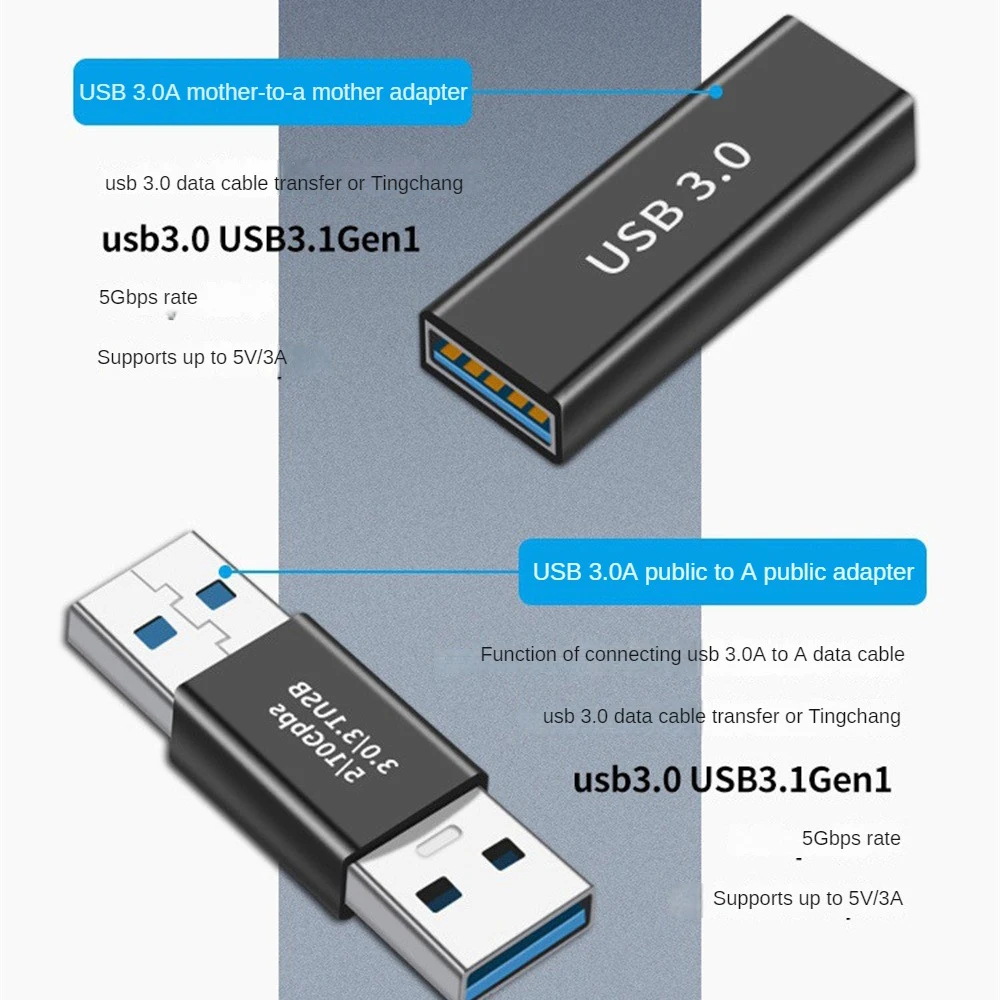 Conector USB 3.0 para adaptador USB, 5Gbps, Gen1, macho para macho fêmea, conversor USB, SSD, HDD, extensor de cabo