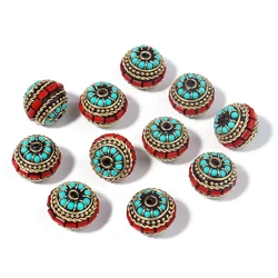 13/18/20mm Round Resin Indonesian Beads With Metal National Style Spacer Loose Bead For Jewelry Making Bracelet Supplies