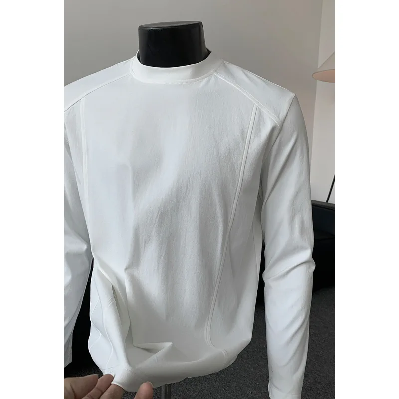 

White Small Neckline Regular Shoulder Sweatshirt For Men, Autumn Wide Shoulder, Long Sleeve T-Shirt, American Style