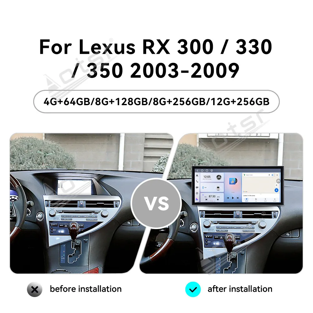 Sleek Premium In-Dash Head Unit 15.8 Inch Android 15 Android Auto GPS Navi Stereo System For Lexus RX 300 / 330 / 350 2003-2009