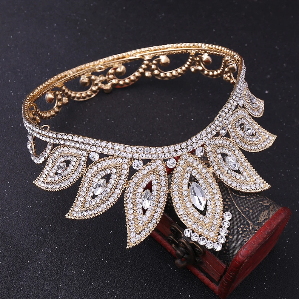 

1Pcs Wedding Baroque Crown for Bride Alloy Rhinestone Inlaid Round Headwear Party Banquet Golden Red Rhinestone Crown