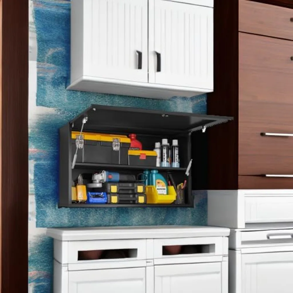 Wall-Mounted Metal Garage Storage Cabinet with Door, Adjustable Shelves, and Lockable Feature for Tool Organization